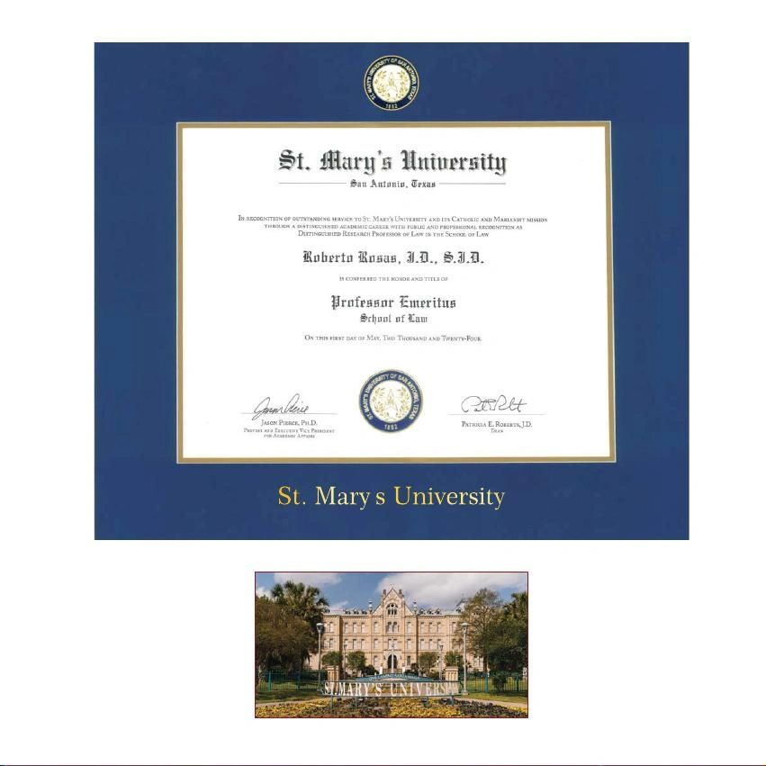 St. Mary's University Professor Emeritus certificate and campus collage